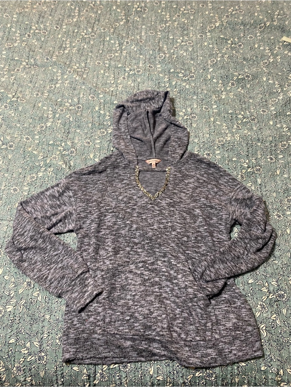 Juicy Couture Heathered Periwinkle Hooded Pullover Sweater XS